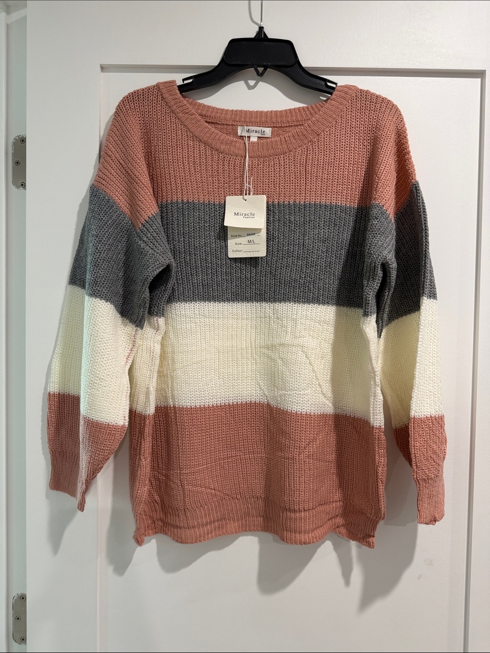 Miracle Striped Crewneck Sweater in Dusty Rose, Gray & Cream size M/L